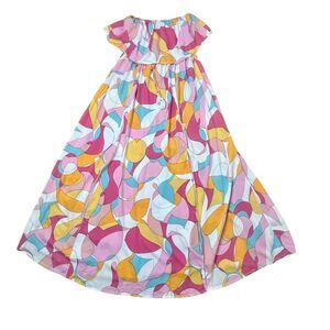 Japna Ruffle Geometric Print Strapless Maxi Dress Sz S Abstract Colorful Retro